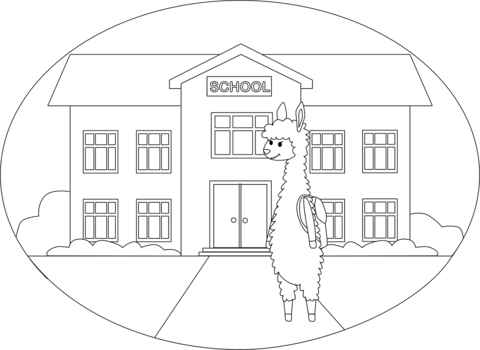 Llama At School Coloring Page